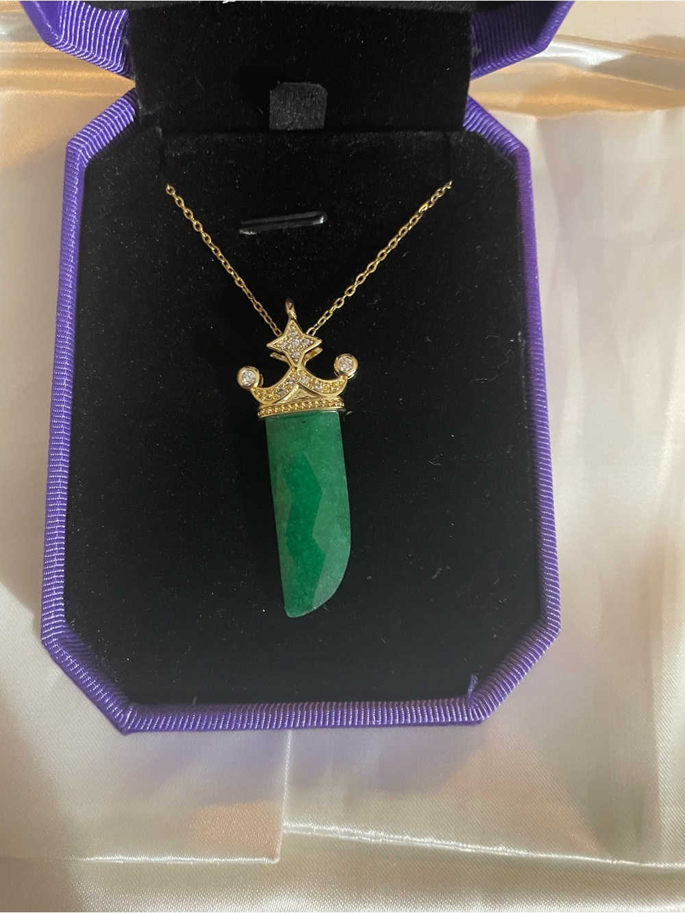 Genuine Opaque Emerald Dagger Pendant with Necklace